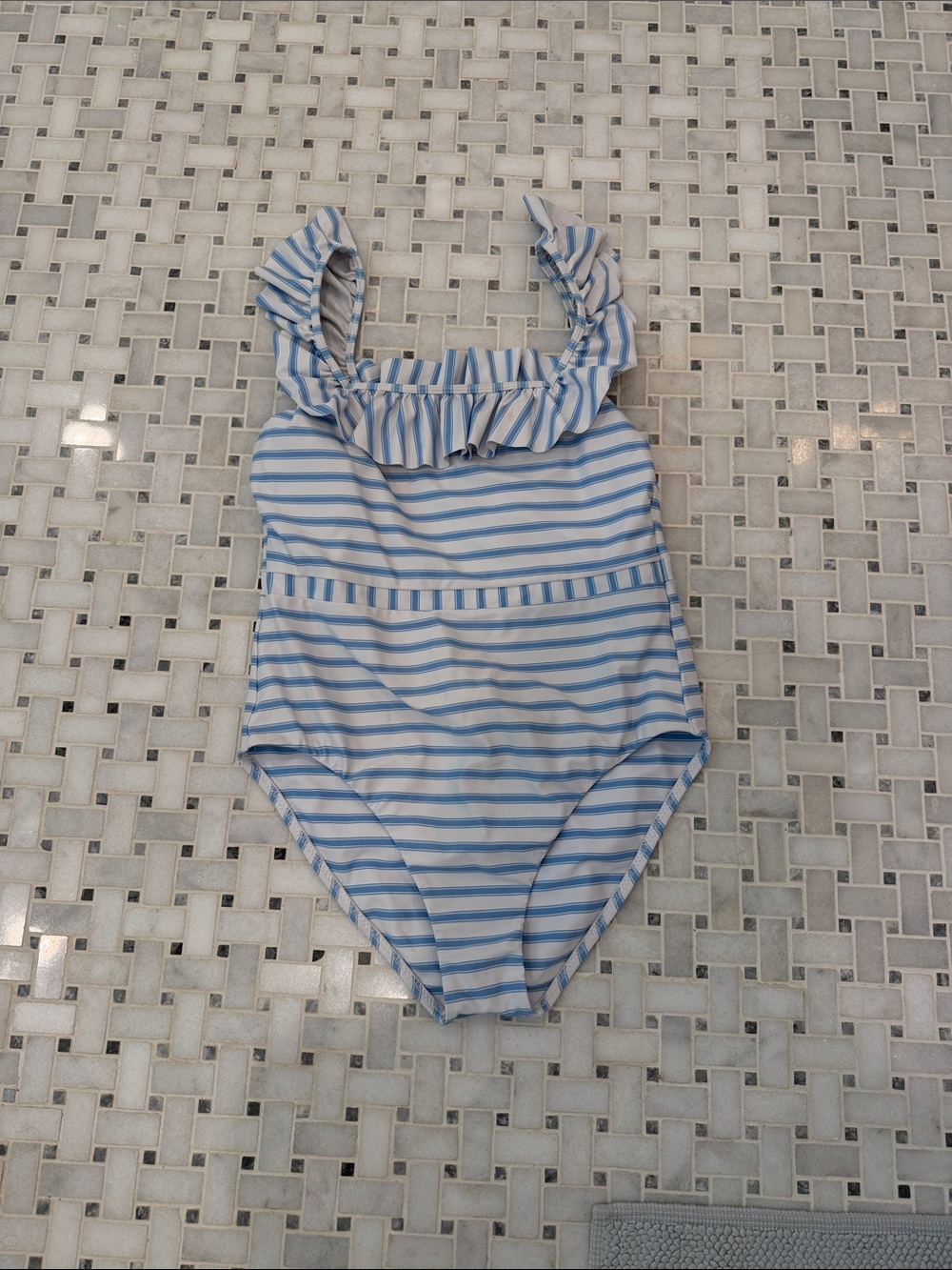 Minnow Women’s Size L Blue & White Stripe Ruffle One-Piece Swimsuit